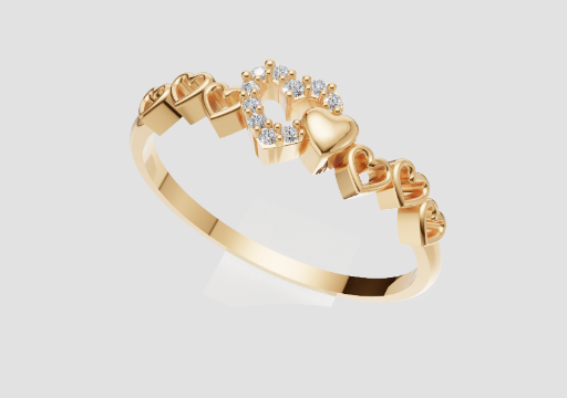 Trio Twin Heart Ring — 3D model preview