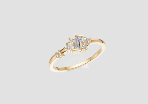 Baguette Linea Cluster Ring — 3D model preview