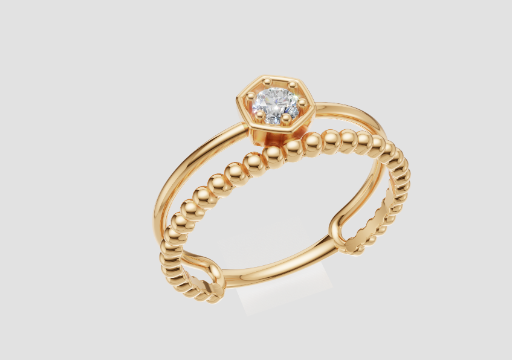 Signature Dual Hexagon Ring — 3D model preview
