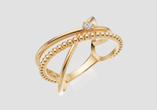 Signature Beaded Crossover Ring — 3D model preview