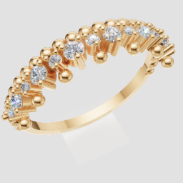 Trio Beaded Row Ring — 3D model preview