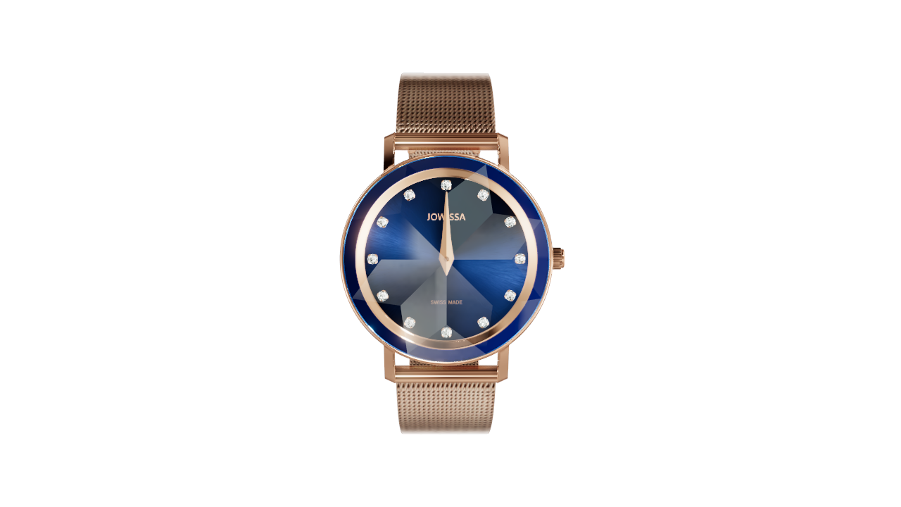 Facet Small Blue Sparkling Crystal Watch with Rose Gold Mesh