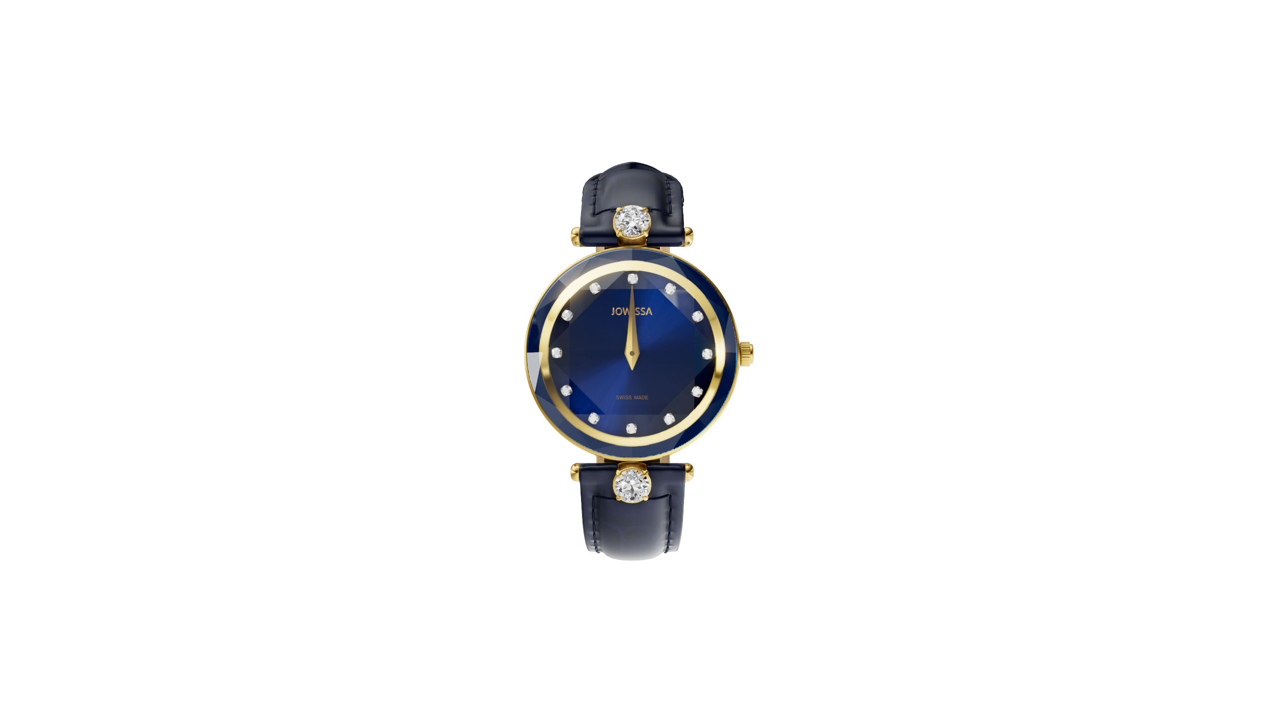 18k Gold VicencE ladies watch with Royal Blue leather textured band. Gorgeous! Facet Brilliant Diamond Cut Crystal Royal Blue Gloss Leather  main image 3