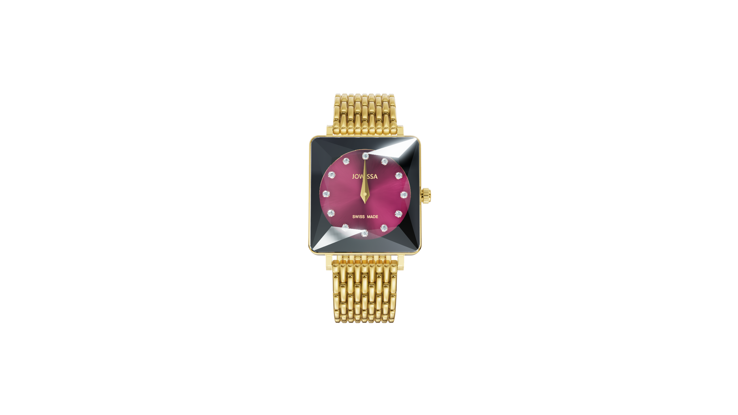 Facet Princess Bordeaux Dial Square Watch for Women withGolden