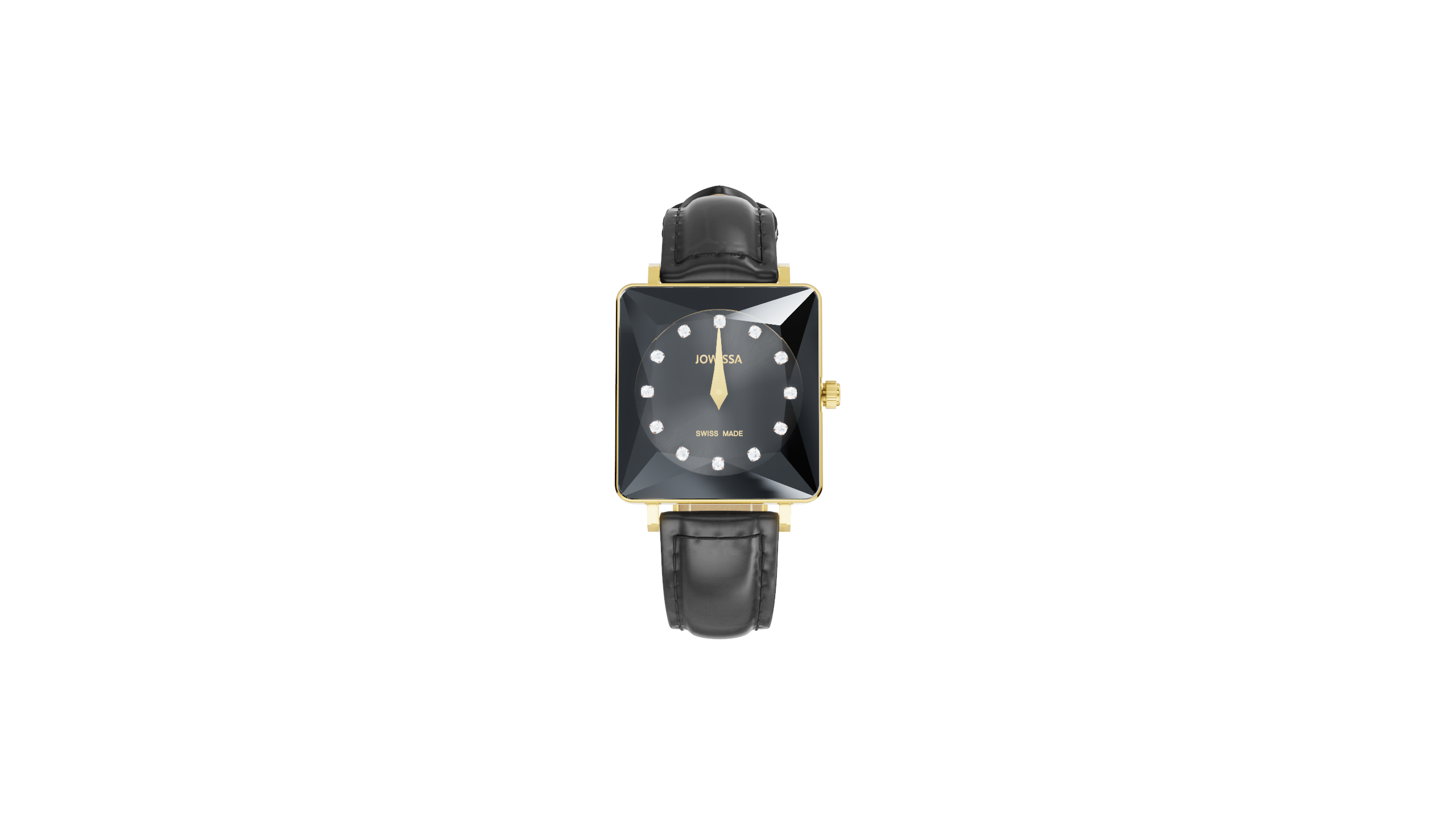 Gold Square Crystal Bezel Bracelet Watch - Black Dial Chic Style Black-Gold Diamond Square Leather Wristwatch  main image 3