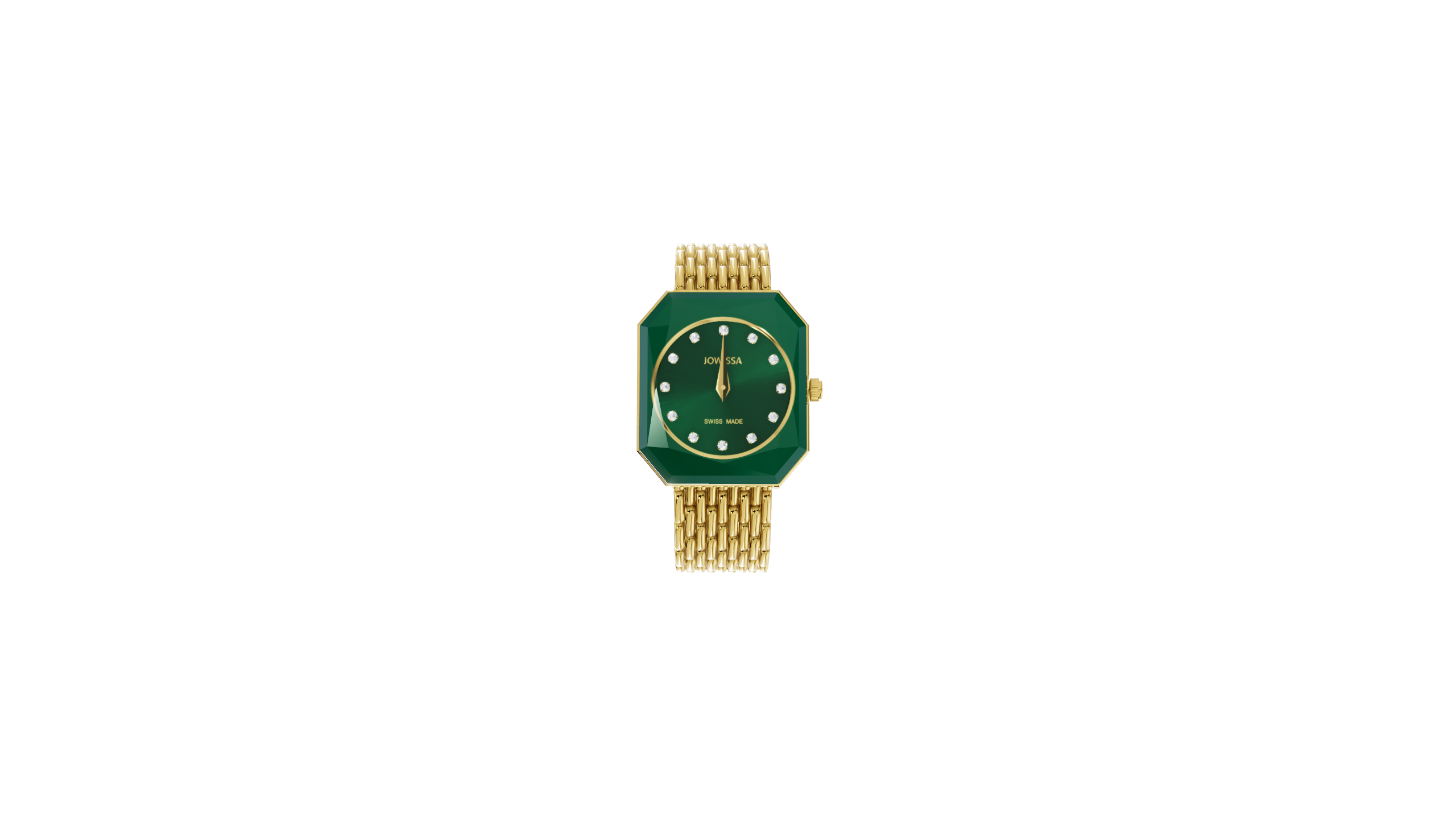 HW11 Gold tone metal Geneve womens Wristwatch features an emerald halo New Batte Facet Radiant Cut Diamond Crystal Ladies Watch Milanese  main image 3