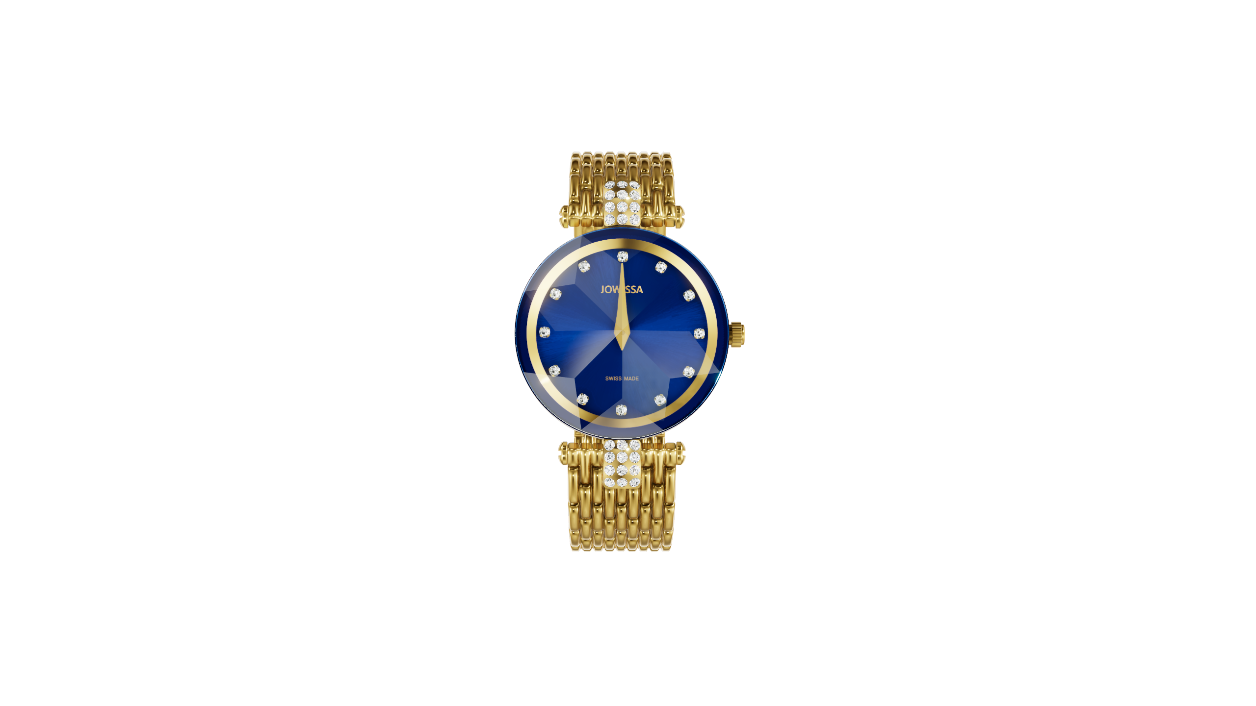Facet Strass Blue Dial Dress Watch for Women Golden Milanese