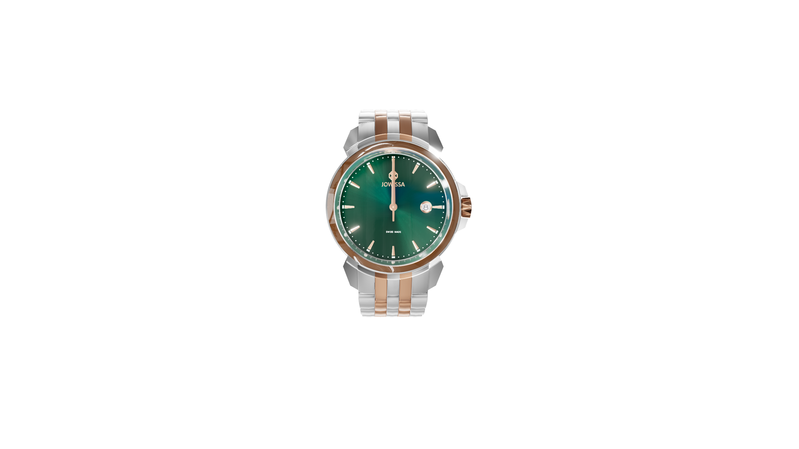 LeWy 3 Green Dial Men's Dress Watch Swiss Quartz Rose Gold Silver