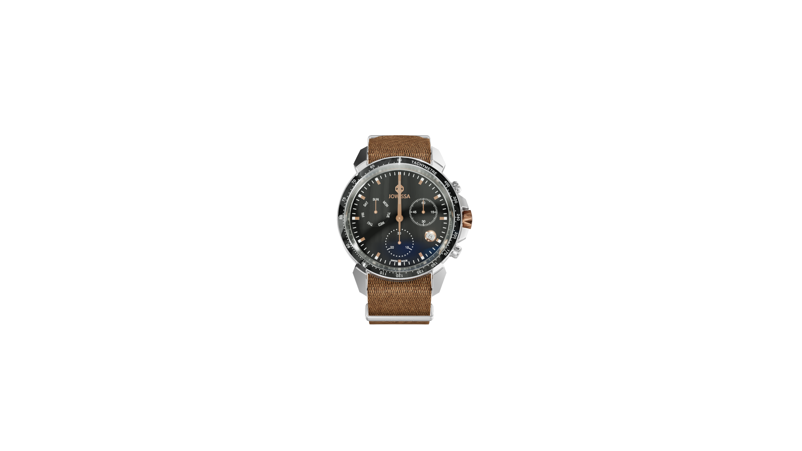 LeWy 9 Black Chronograph Tachymeter Sapphire Watch Brown NATO
