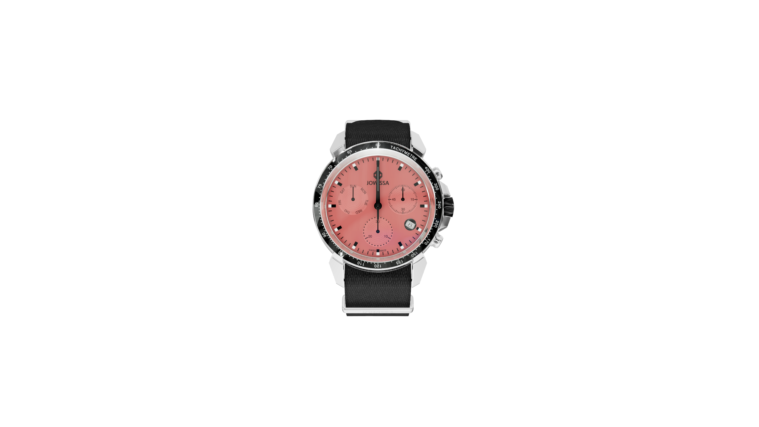 LeWy 9 Coral Red Chronograph Watch Sapphire Glass Tachymeter Black