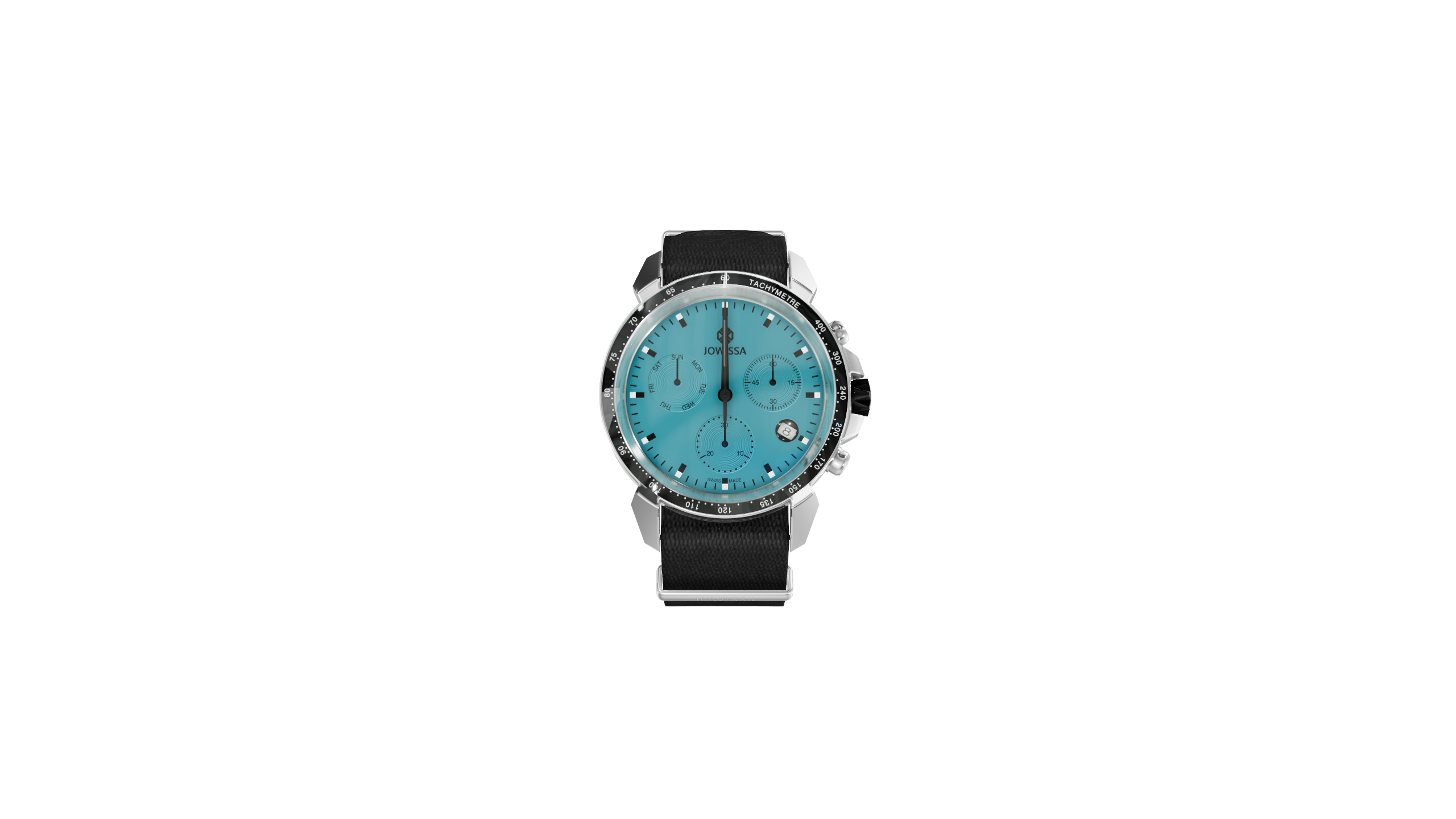 LeWy 9 Ice Blue Chronograph Watch Sapphire Glass Tachymeter Black